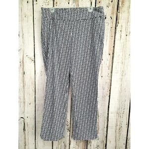 Womens Size 14 UP! BOSS Petal-Slit Slim Pant Navy White Geometric Slacks EUC